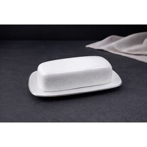 Crown Victoria Lovelace Fine‎ China Butter Dish Vintage White Silver Trim Japan